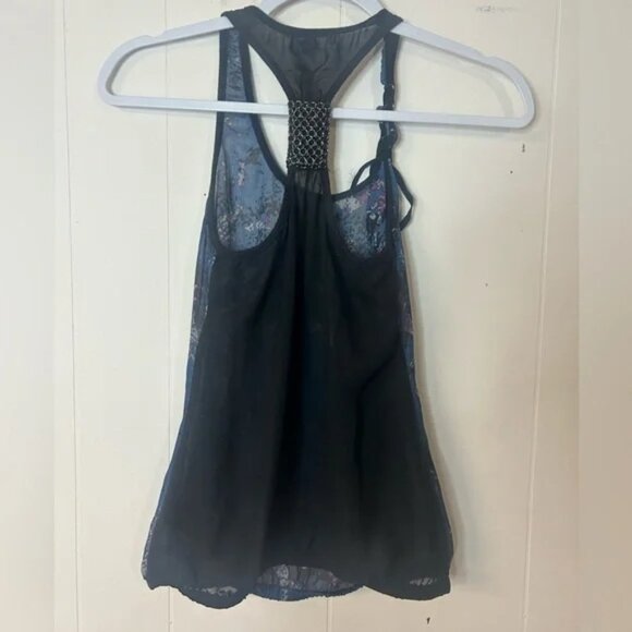 GUESS Womans Top XS Small Black Halter Sleeveless Beaded, sheer, - Picture 2 of 6